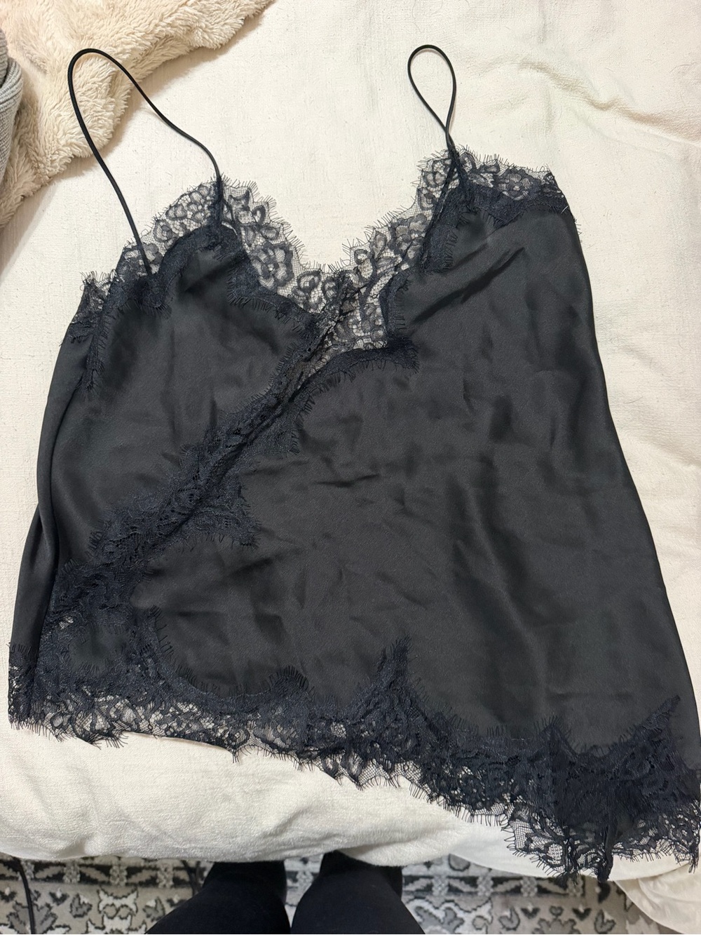 Zara Black Lace-Trim Satin Cami